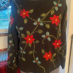 Christmas Embroidered Women's Sweater - Black